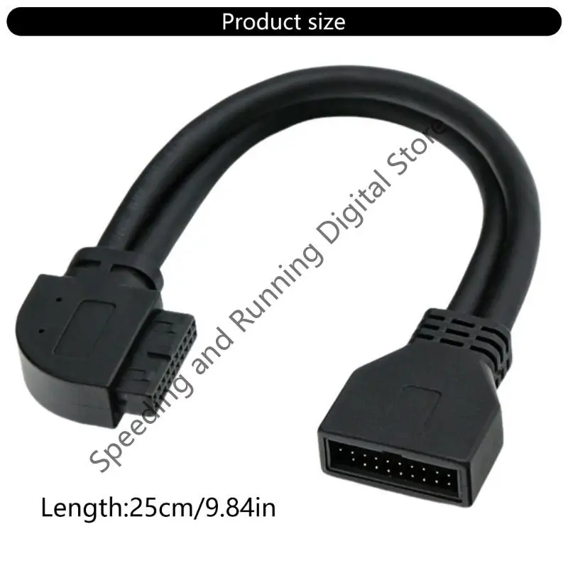 Cotovelo frontal do chassi de alta velocidade, 25cm, 90 graus, 20 pinos, 19 pinos, cabo de extensão, placa-mãe, usb3.0, 20 pinos, macho para fêmea, cabo de dados m/f