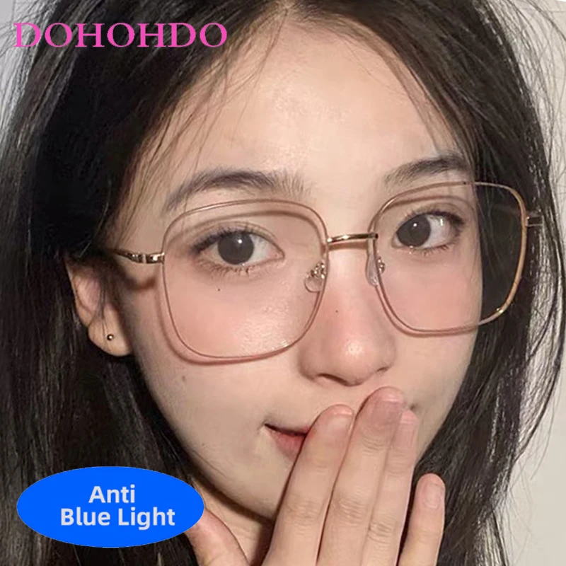 

Luxury Designer Retro Metal Big Square Frame Women Men Eyeglass Computer Office Work Anti-Blue Light Optical Glasses Lentes Очки