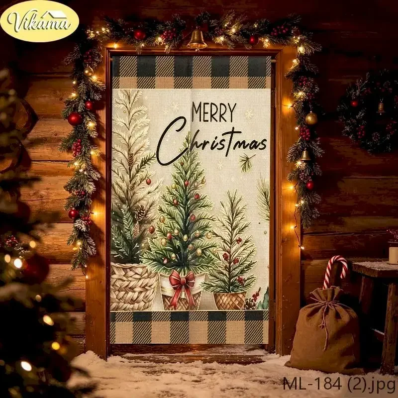 VIKAMA Nutcracker Plaid Tree Arch Noren Door Curtain, 6 Designs, Doorway Decor for Bedroom Living Room Kitchen