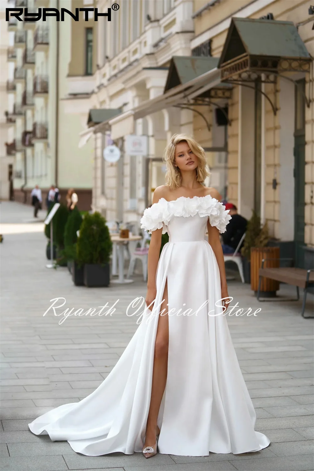 Ryanth Elegant Off Shoulder Design Wedding Dress Beautiful Lace Appliqué Empire Waist A-line Dreamy Bride Dress vestido de noiva