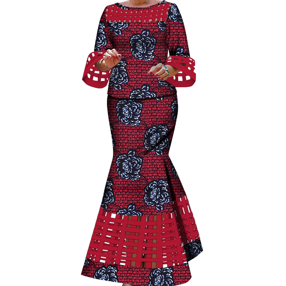 BintaRealWax New African 2 Pieces Sets for Women Dashiki Weave Design Clothes Bazin Riche Hollow Wedding Clothing WY490