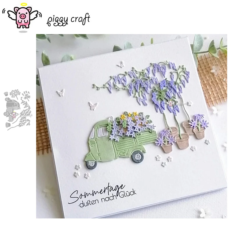 Piggy Craft Metall-Stanzformen, geschnittene Matrizenform, Glyzinien, Blume, Auto, Sammelalbum, Papier, Basteln, Messerform, Klingenstanzer, Schablonen