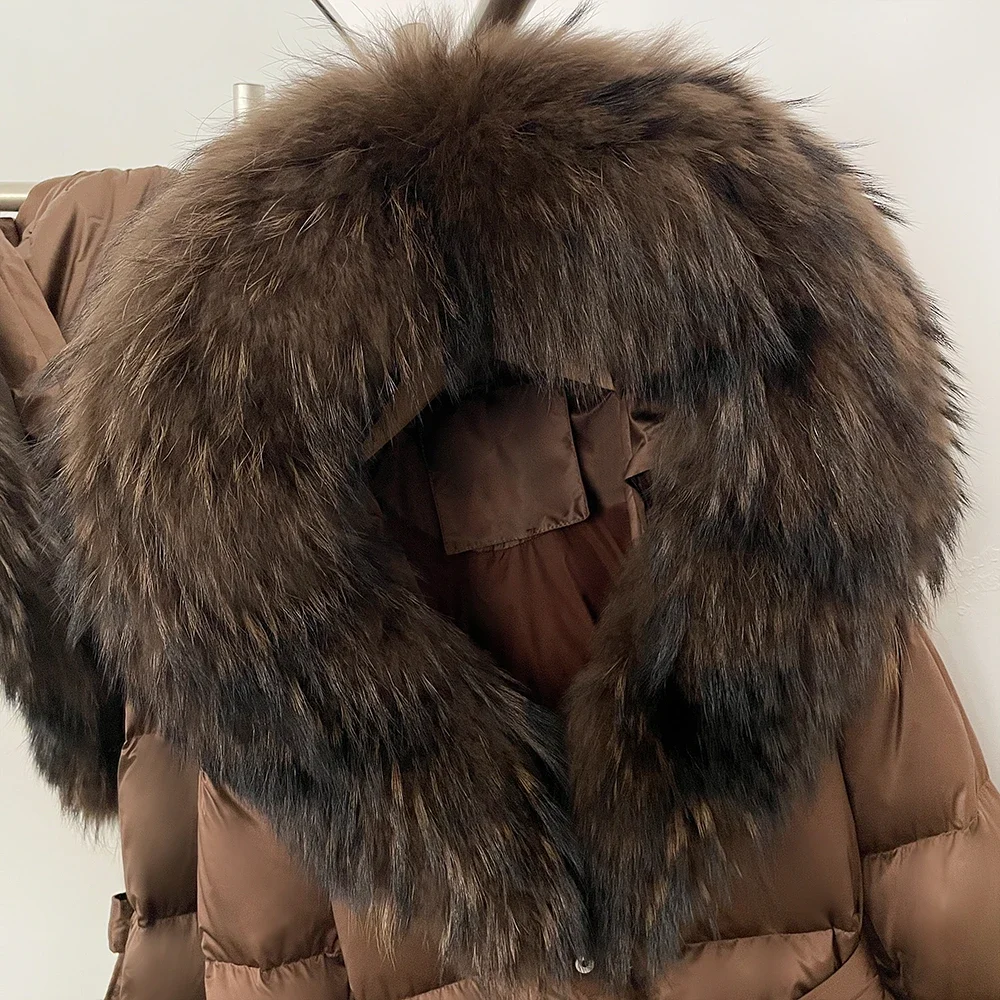 OFTBUY Gilet mit flauschigem Echtpelz, Daunenmantel, neue warme Winterkleidung für Damen, Kapuzenjacke mit echtem Waschbärpelzbesatz, Damenjacke – Detail 4