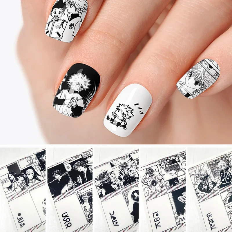 Killua Zoldyck Hisoka Feitan Pōtoo Chrollo Lucilfer Manga Nail Stickers Simple Graffiti Art Nail Decals Anime Merch Nail Art