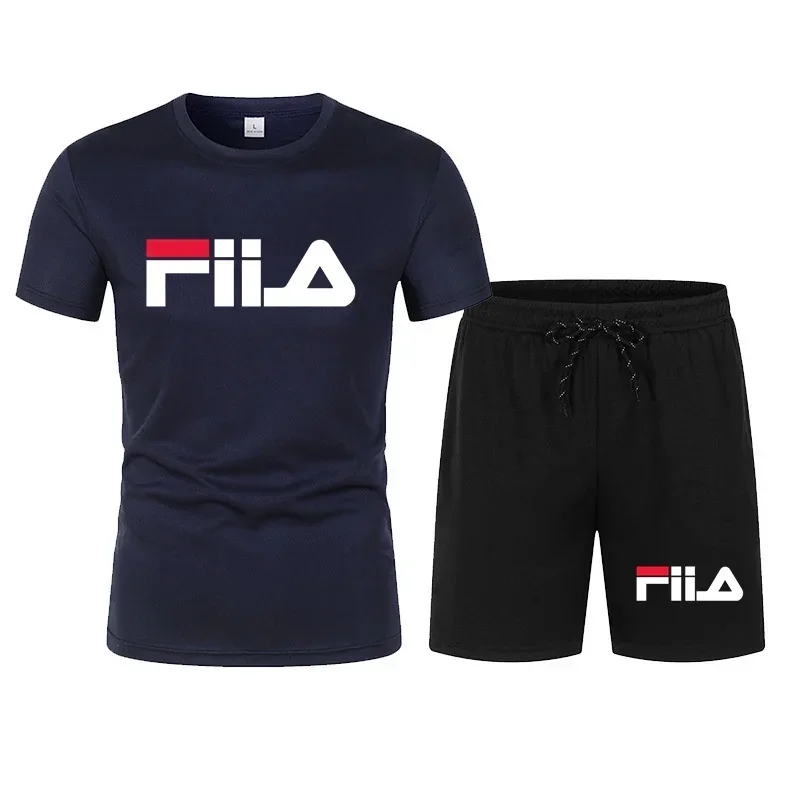 2026 Nowy Modny Zestaw Inspirowany Marką FILA Męski Damski Unisex Krótki Rękaw T-Shirt i Szorty 2-częściowy Strój Streetwear — zdjęcie 2
