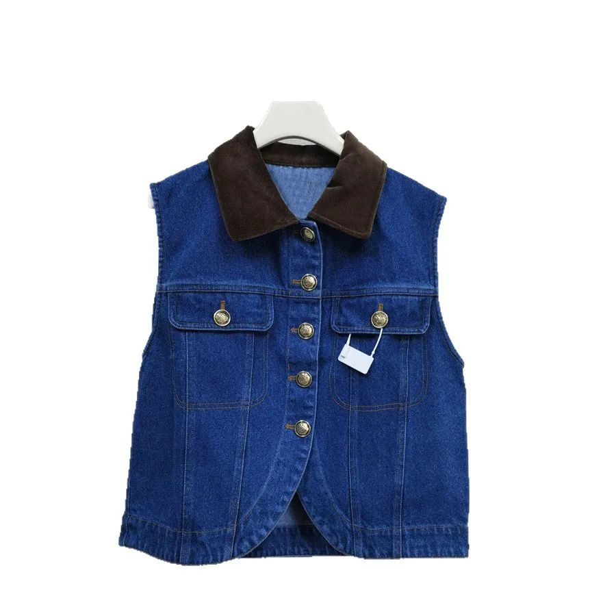 سترة جينز بدون أكمام بياقة دائرية وألوان متباينة فرنسية لخريف 2025 - خزانة ملابس متعددة الاستخدامات أساسية #5