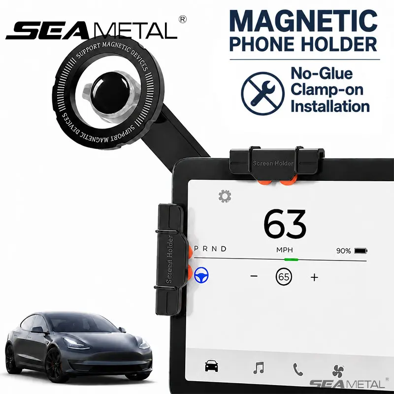 Suporte de Telefone para Carro SEAMETAL com Tela de Exibição Montada, Rotação de 360 Graus, Suporte Magnético para Acessórios de Carro