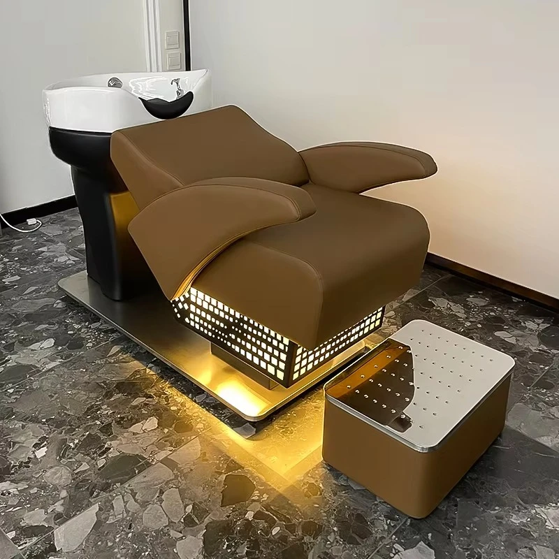 &c Stainless Semi Reclining Shower Bed for Popular Hair Salons Special Ceramic Basin for Hair Salons