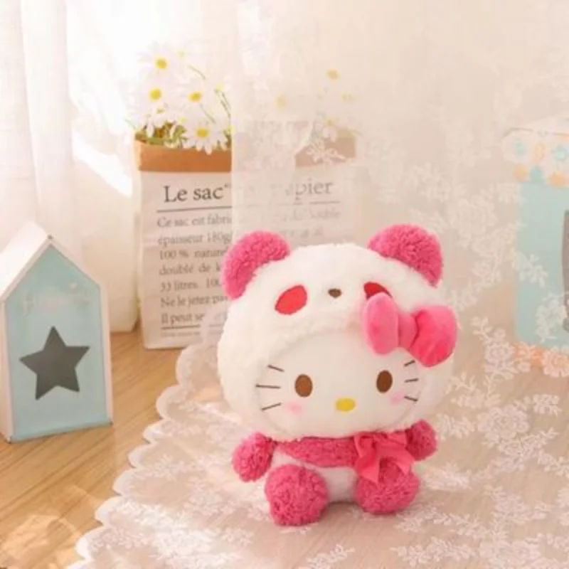 Cute Sanrio Plush Doll Transformed Into A Panda Doll My Melody Cinnamoroll Hello Kitty Kulomi Plush Toys Gifts for Kids Girls