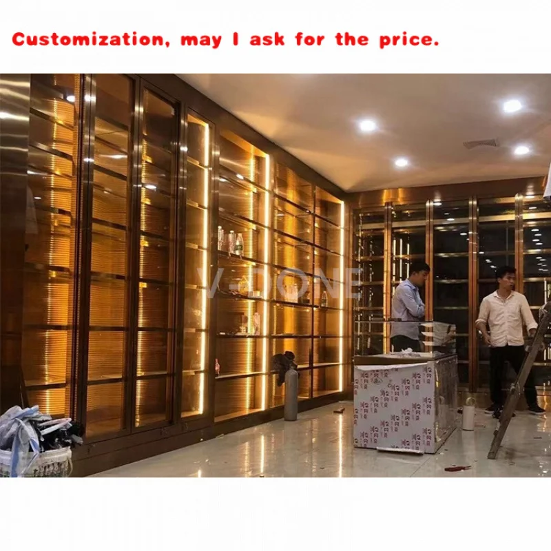 custom.Commercial Stainless Steel Wine Cooler Refrigerator Wine Display Cabinet Wall Large Red Wine Glass Thermostatic Cooling C