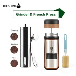 350ML French Press Portable Press Coffee Maker with Coffee Plunger Filter Tarvel Mug Pot Stainless Steel Manual Coffee Grinder