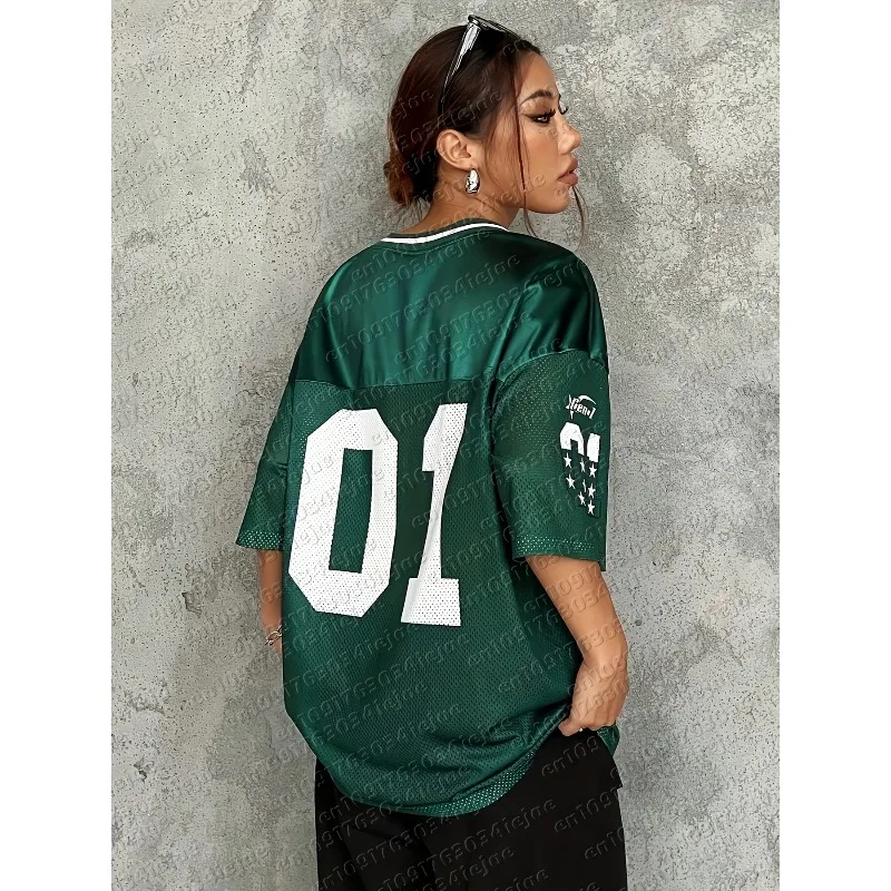 2026 Summer American Sportswear Fashion V-neck T-shirt Sweatshirt Man Kid Loose Quick-drying Casual Versatile Hip-hop Street Top
