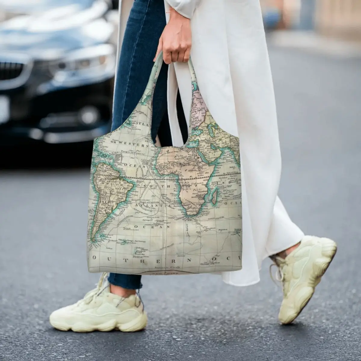 Earth Map Shopping Bag Vintage Map of The World Woman Fashion Handbags Aesthetic Cloth Streetwear Bags