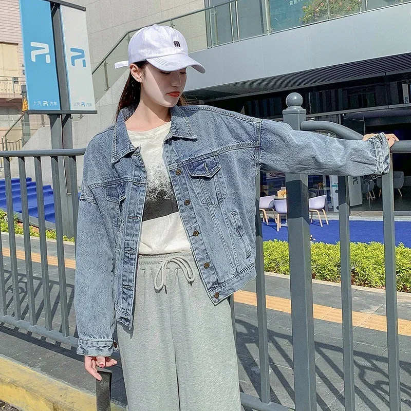Vintage Denim Jacket Women Single Breasted Lapel Loose Cowboy Jacket 2023 Spring Autumn New Fashion Indie Aesthetic Outwear Bf