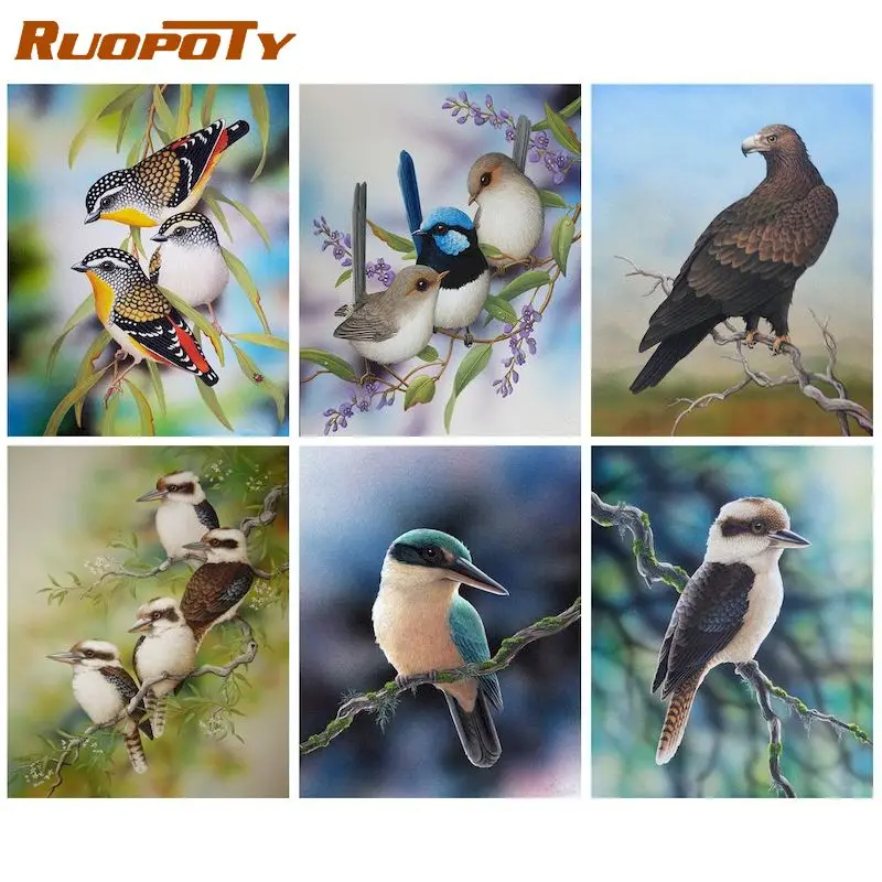 

RUOPOTY 40x50cm Painting By Numbers Paint Kit Paintings On Number Birds On Trees Coloring By Numbers Gift Art Supplies