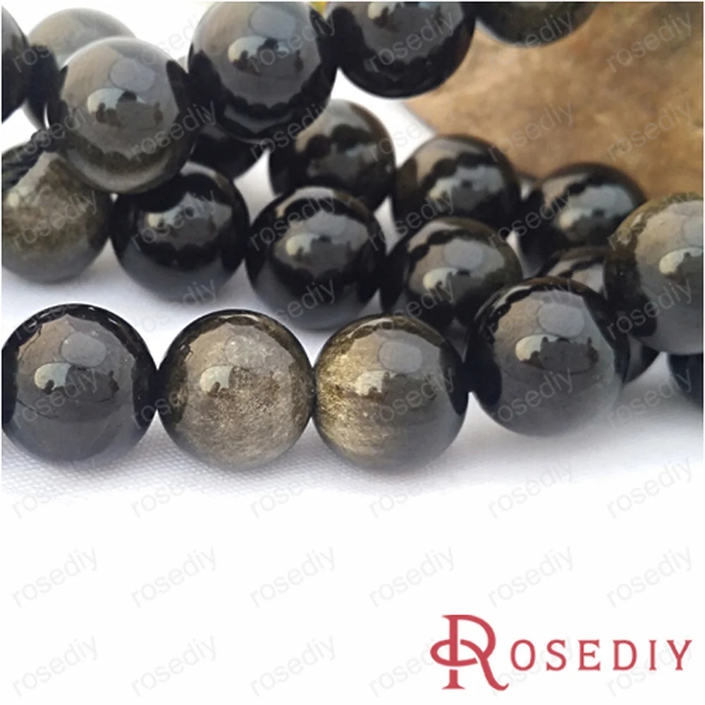 

(JM6738)Wholesale Diameter 12mm Round Natural Stone OBSIDIAN Beads Diy Jewelry Findings Accessories a String Roughly 32 pieces