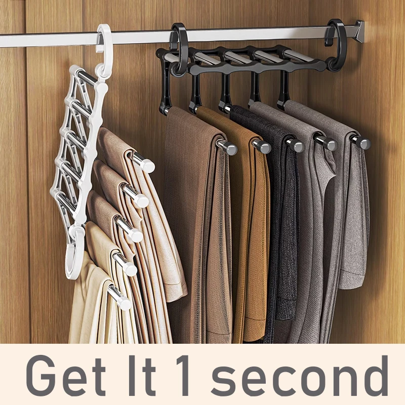 Adjustable Multiple Fold Pants Hangers Pants Rack Hangers for Pants Clothes Organizer Hangers Save Wardrobe Space Bedroom Closet