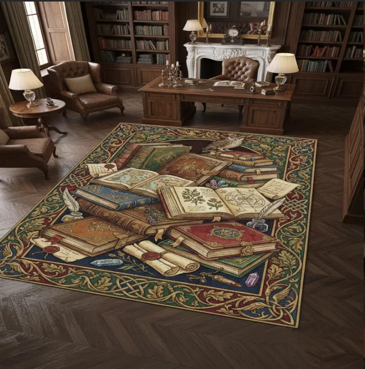 

Fantasy World Map Rug Bookish Library Decor Celestial Astrology Print, Steampunk Floor Mats