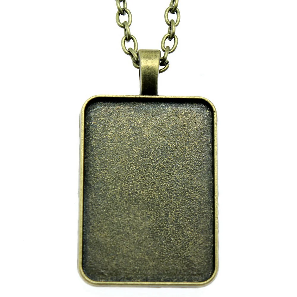 Rectangle Side Perforation Style Cameo Cabochon Pendant Base Setting Neck Necklace Supplies Gift Chain Length 70cm OR 45+4cm