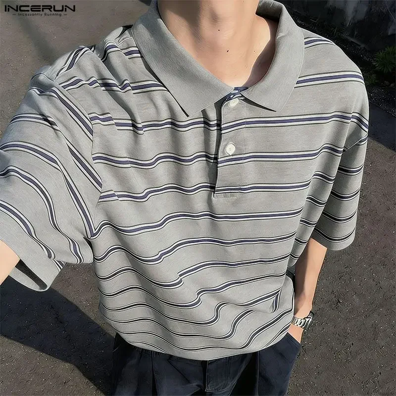 

INCERUN Men's Shirt Striped Lapel Short Sleeve Oversize Menswear Clothing Streetwear Summer Tops Man 2026 Fashion Casual Camisa