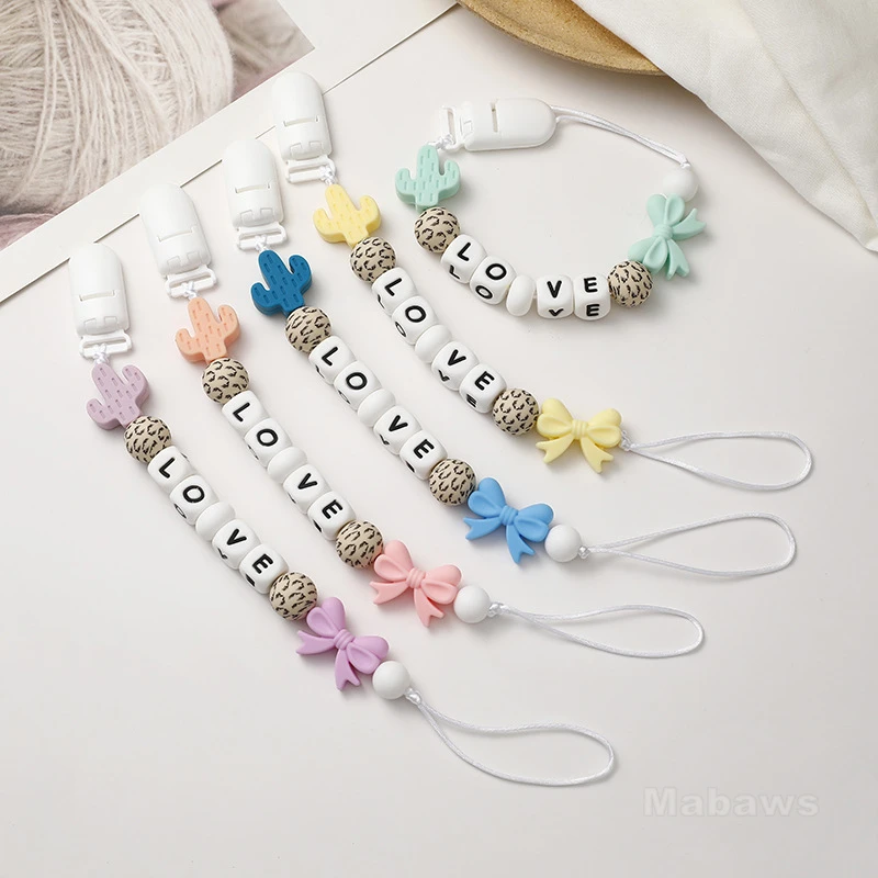 New Personalized Name Pacifier Clip Food-Grade Silicone Letter Customized Baby Name Cartoon Animal Silicone Gum Anti-Chain Toy