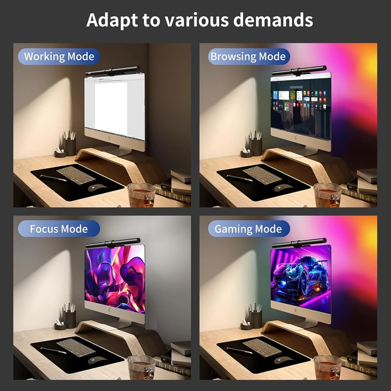 LED Monitor Light Bar Screen Hanging RGB Atmosphere Dimming Lighting 44cm For Work Study Gaming Reading Eye Protection Lamp