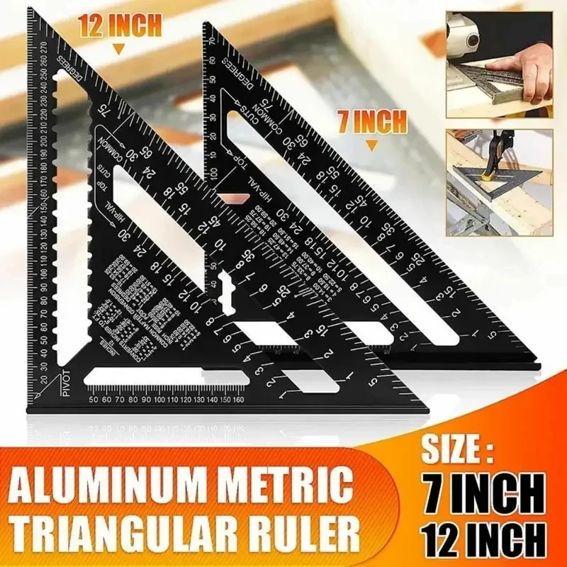 7''/12'' Quadratisches Messwerkzeug aus Legierungsmetall, Dreiecklineal und Winkelmesser für Holzarbeiten und Tischler