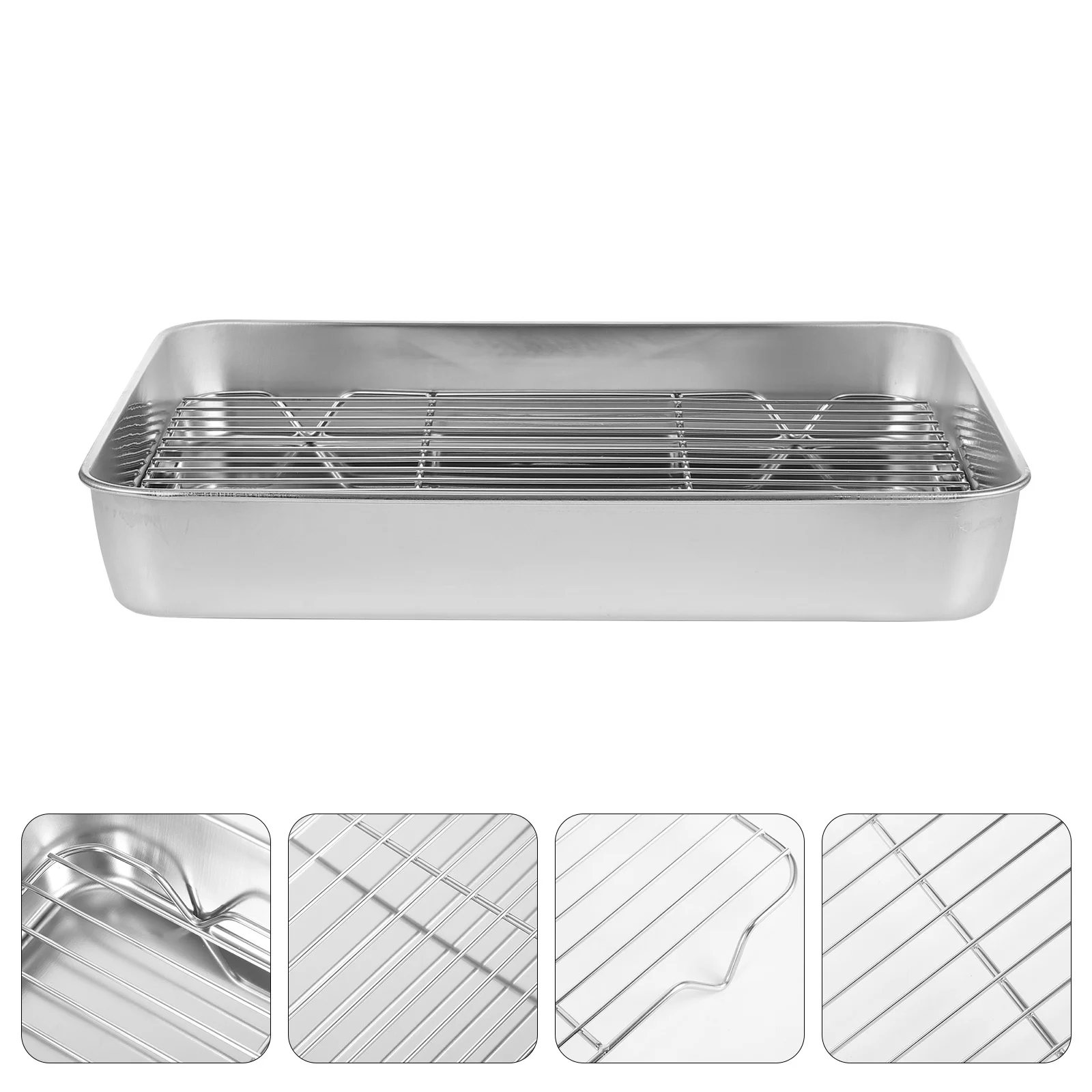 

1Set Premium Baking Pan Stainless Steel Flat Bottom Nonstick Roasting Net for Chicken Beef Fish Vegetables Dishwasher Safe