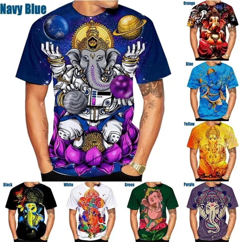 God Of Wisdom Ganesha T Shirts 3D Printing Hindu Ganesha Tshirt Men And Womens Apparel Short Sleeve Breathable Streetwear Tops