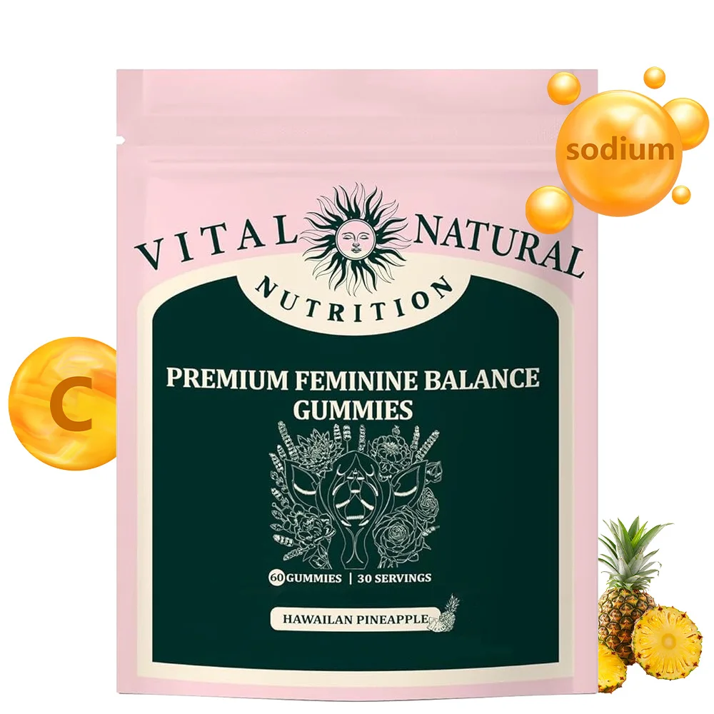Gomitas de equilibrio femenino para la salud de la mujer: apoyo inmunológico, vegano, sin gluten - piña hawaiana - 60 gomas de mascar