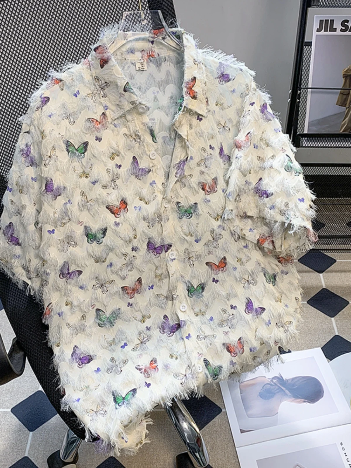 

Летний модный топ свободного кроя с воротником-стойкой, не требующий глажки, для молодежи