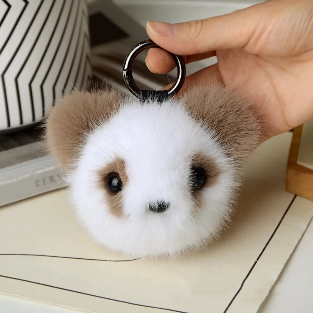 

Funny Plush Panda Toy Key Ring Cotton Cute Mink Hair Bear Keychain Metal Soft Animal Pendant Girls