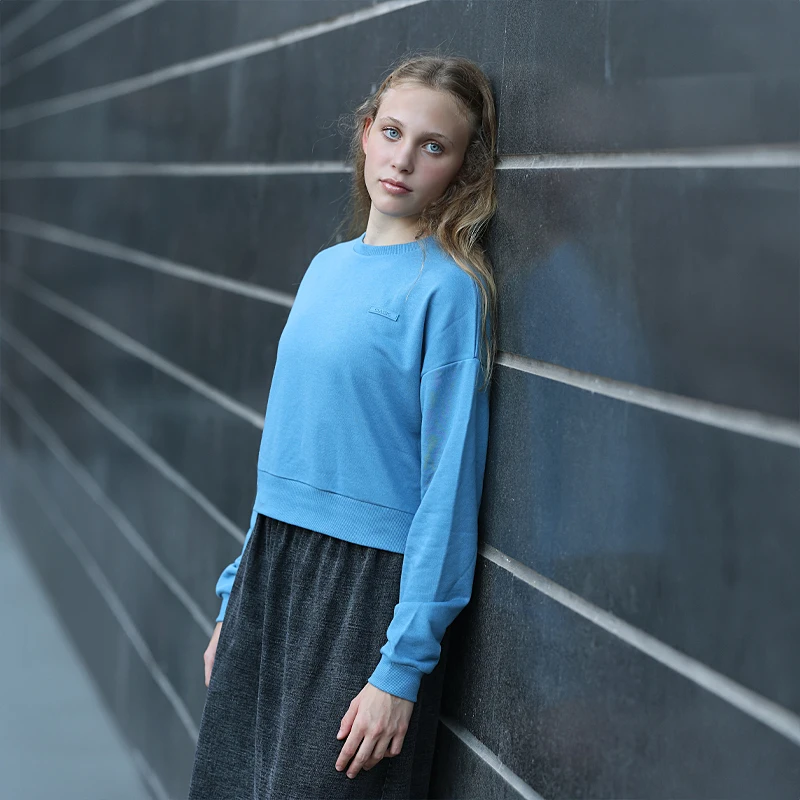 Youth Girls Short Sweatshirt Multi Colors Round Neck Ribbed Hem Casual Outwear Comfortable Autumn Daily Wear Lady Pullover Tops