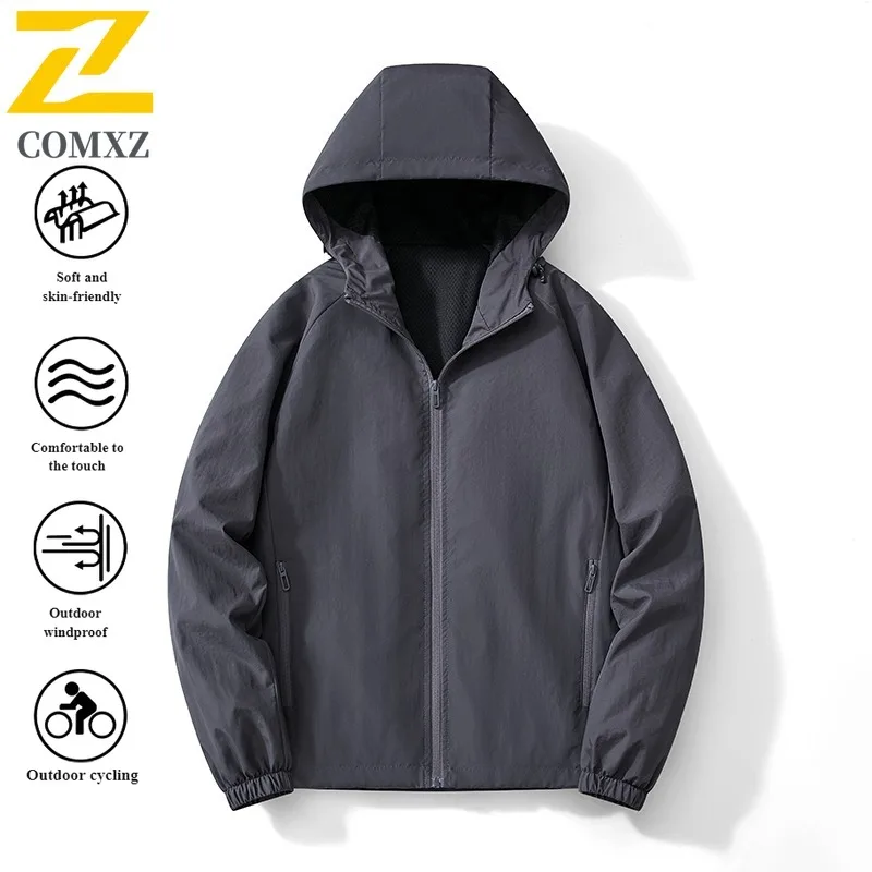 

COMXZ 2025 Spring Outdoor Lightweight Breathable Loose Hooded Windbreaker Jacket Men Windproof Casual Coat Mountain Fishing Coat
