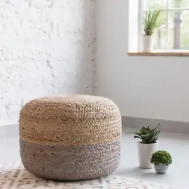 Ottoman Cover Natural Braided Jute Foot Stool Cover Home Décor Modern Room Pouf