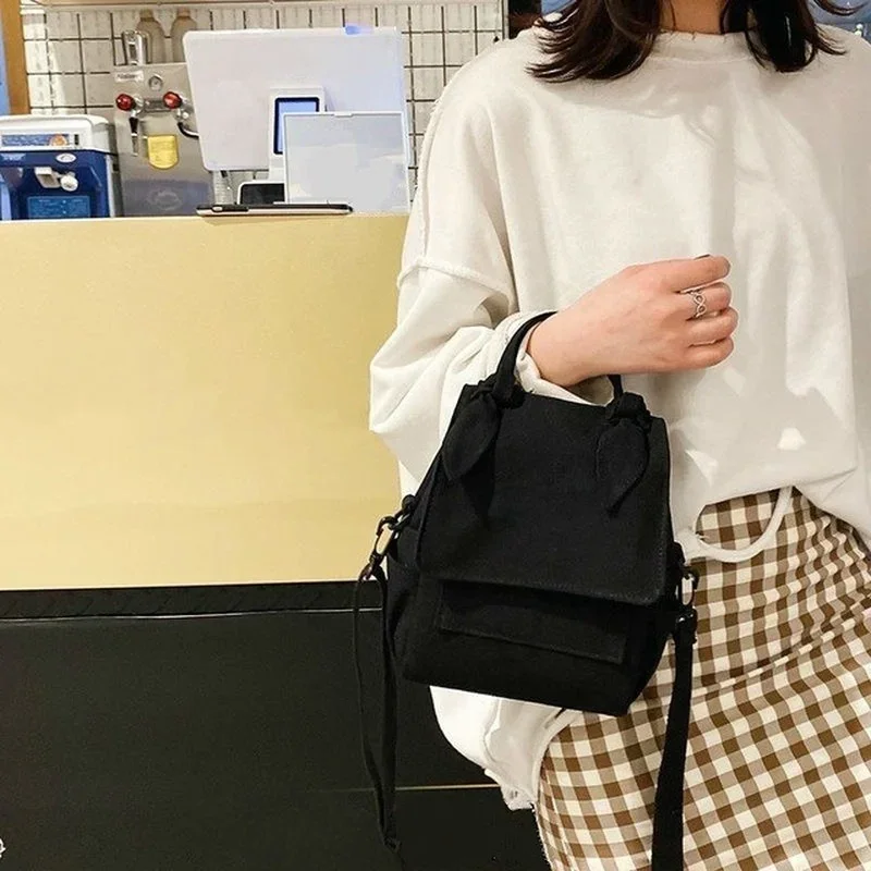 Multi Functional Backpack Canvas Small Bag Women's BagSimple Solid Color Forest Casual One Shoulder Crossbody Bag Trendy Handbag