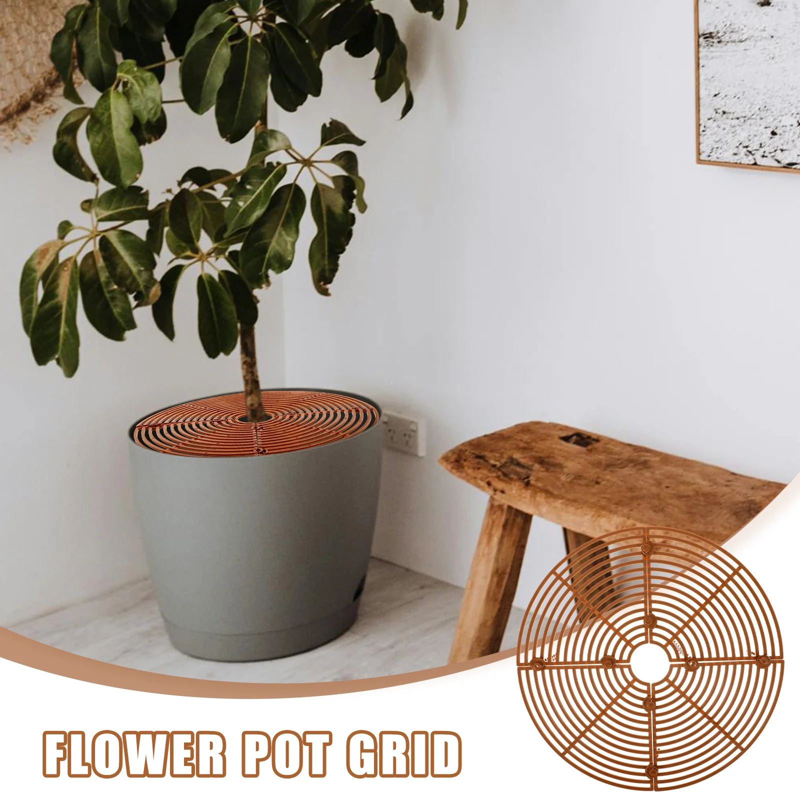 

2pcs Coffee Medium Round Plant Pot Grid Child Proof Anti-spray Protection Cover Cat Dog Resistant Flowerpot Accessory