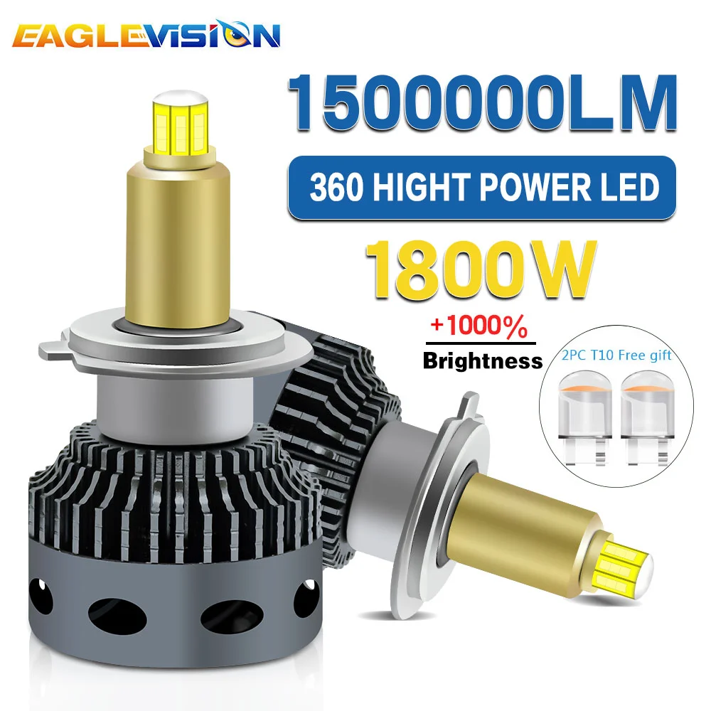 EAGLEVISION  H7 360 1500000LM Led Headlights Bulbs1800W Automotive LED Projector Canbus 12v 24v H7 H11 H1 9005 9006 for Car Lamp