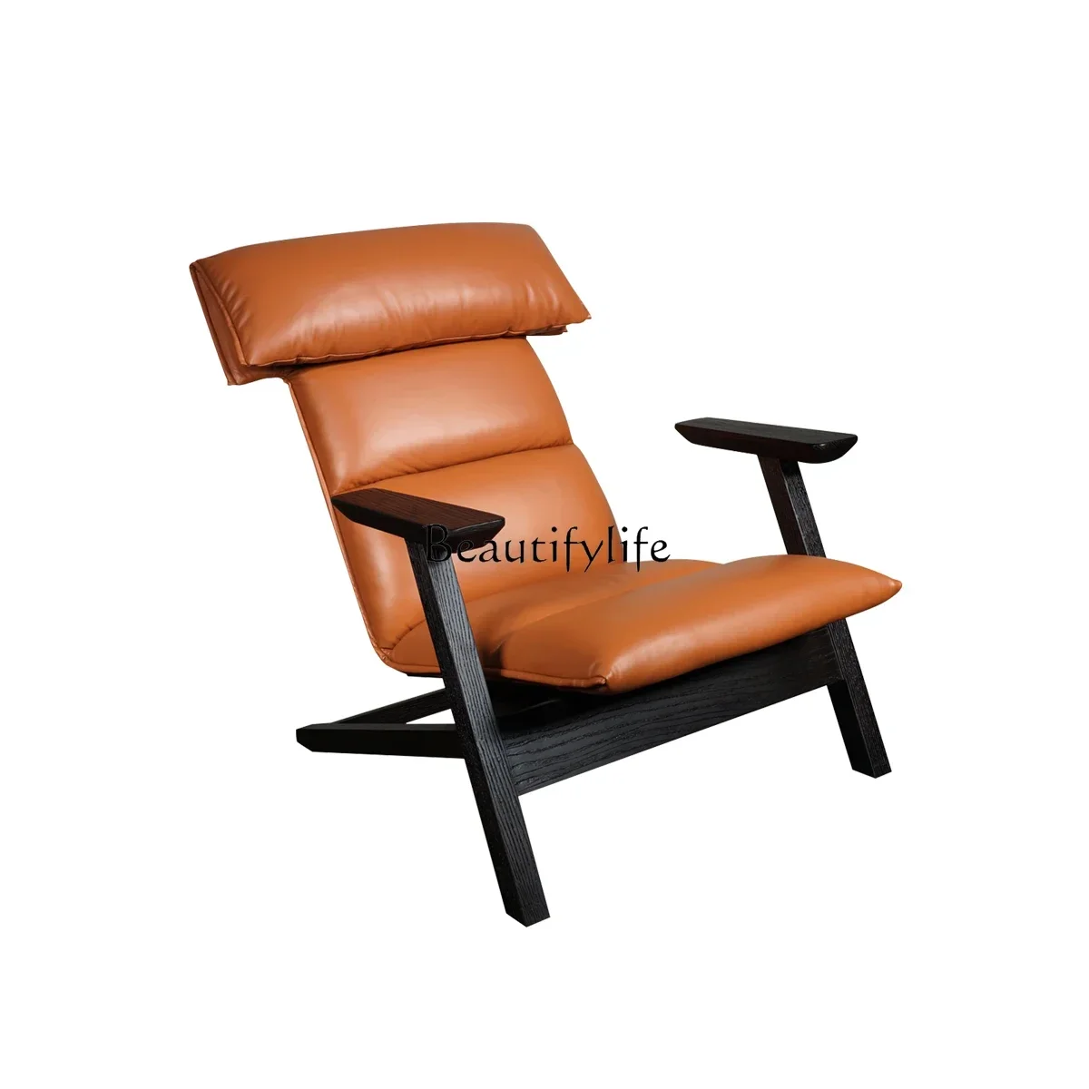 FGItalian modern living room leather leisure chair minimalist solid wood single sofa chair