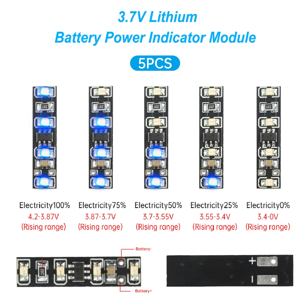 

5PCS DC 3.7-4.2V Lithium Battery Power Display Module Battery Capacity Board LCD Display Meter Module Capacity Voltage Meter