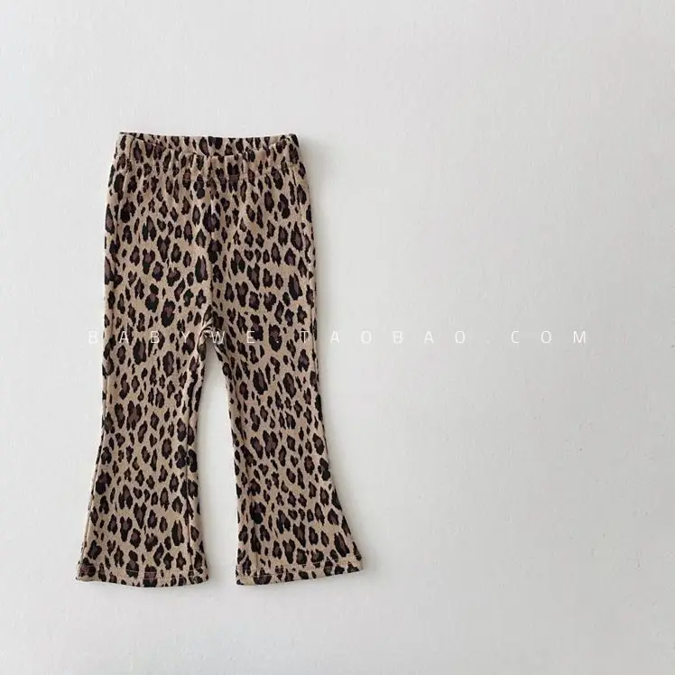 Girl Pants Autumn 2024 New Skinny Lattice Leopard Print Bell-bottoms Casual Simple Fashion Sweet Korean Active Vintage Cute