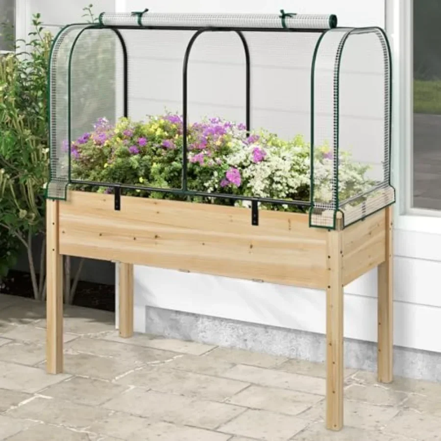 Raised Garden Bed with Greenhouse Cover Legs: outdoor use, galvanized steel, green, weather-resistant and adjustable height