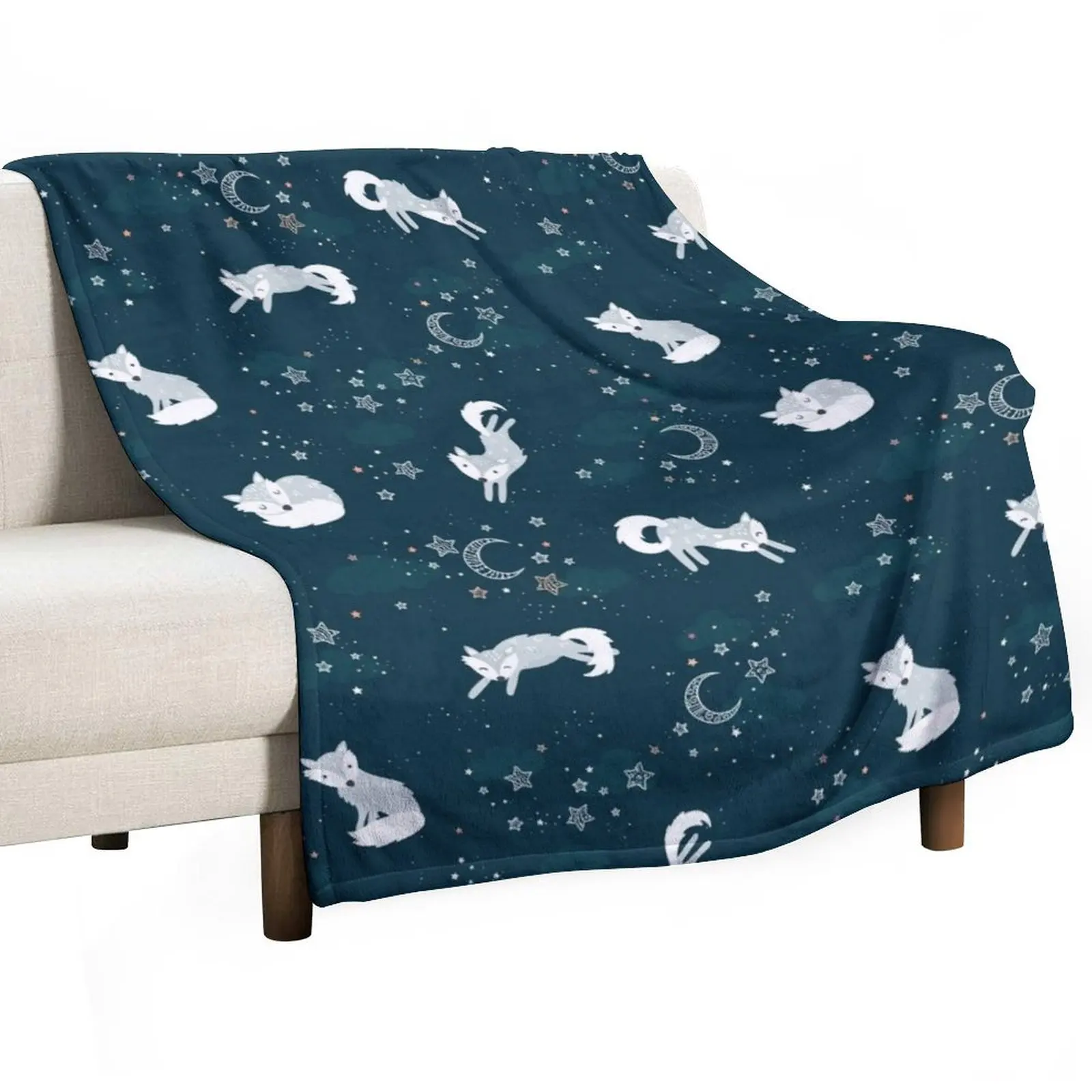 

Cute arctic foxes at night Throw Blanket Luxury Designer Quilt Blankets