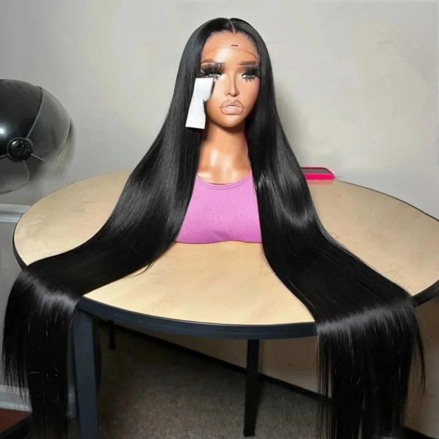 Peluca completa de encaje frontal 13X4X1, lisa y sedosa, para regalo de mamá, pre-arrancada con cabello de bebé, nudos decolorados, fibra resistente al calor