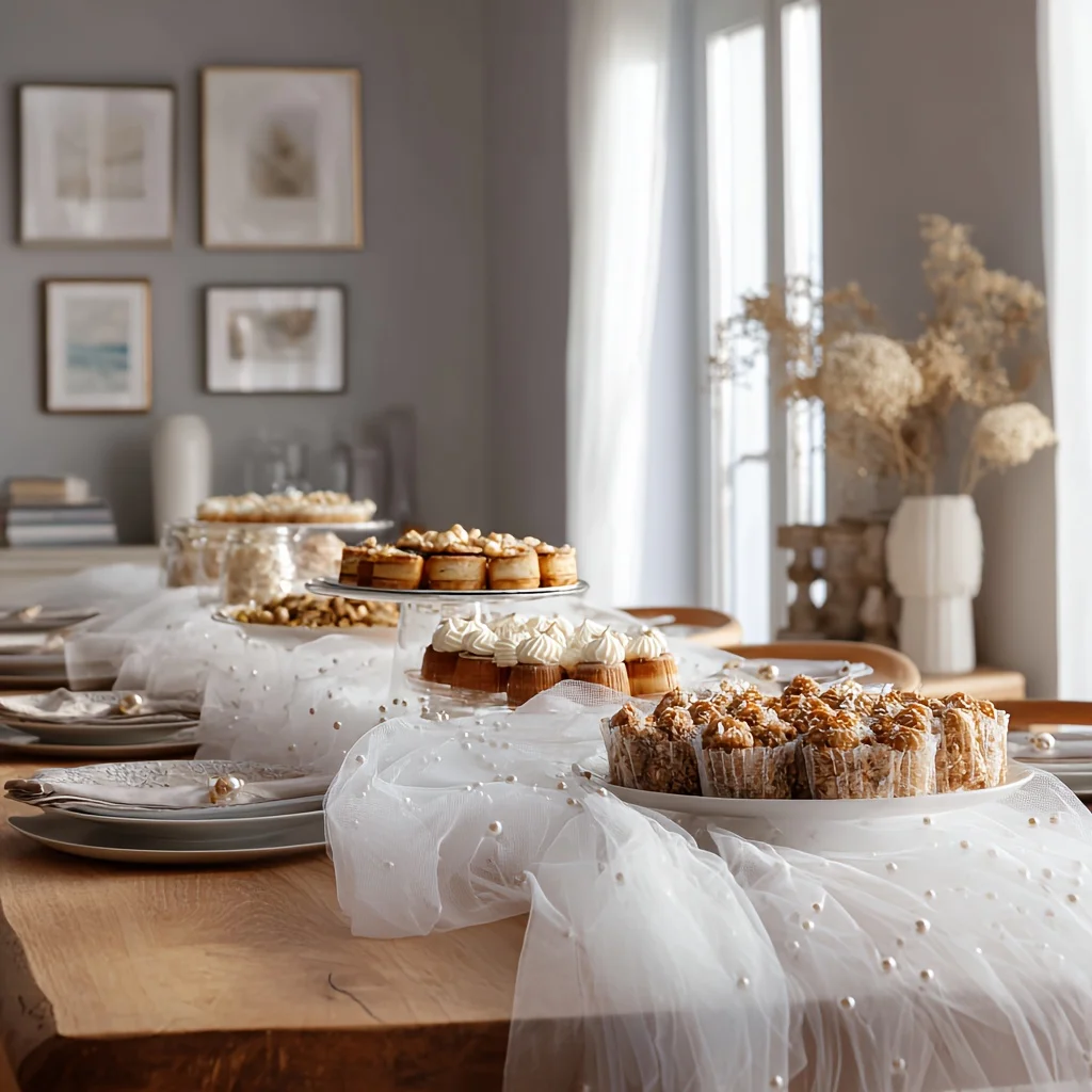 مفرش طاولة من التول اللؤلؤي، ستائر شفافة على شكل قوس الزفاف لحفلات أعياد الميلاد وخلفية لحفلات الزفاف، ديكور بتصميم DIY