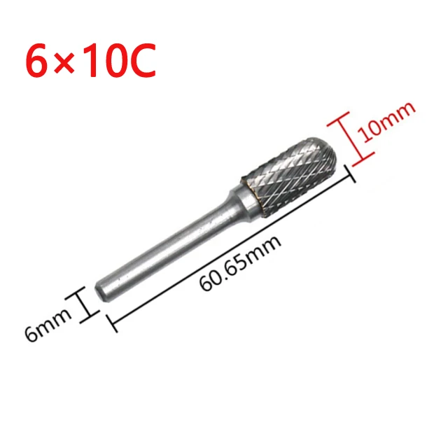 Rotary Burrs Made of Cemented Carbide 6x10mm Double Cut Configuration for Efficient Processing of HRC70 Hardness Materials