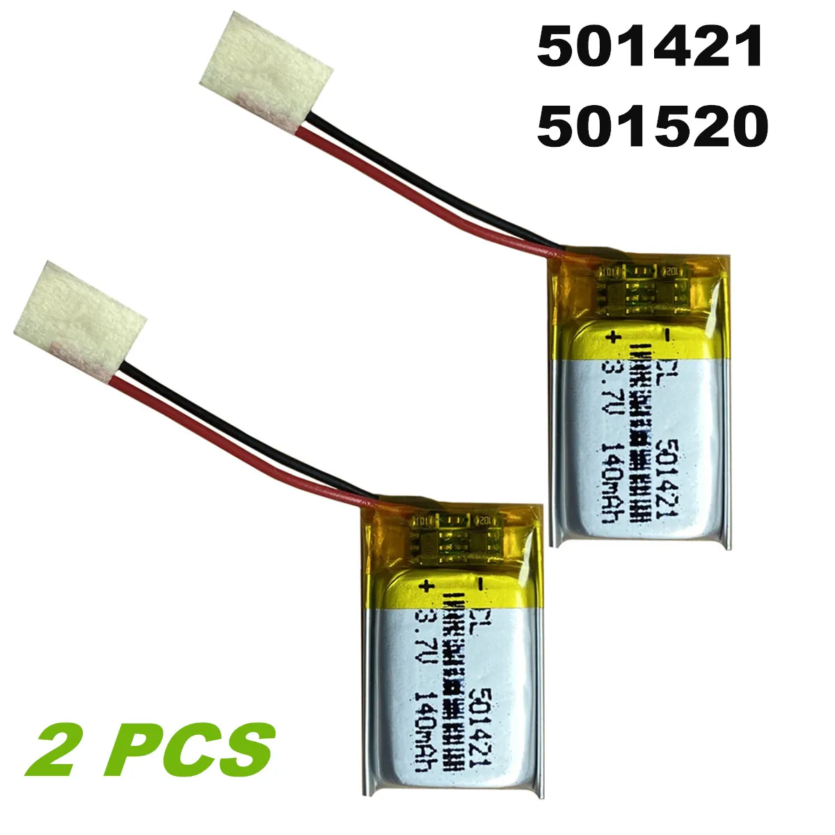 2Pcs 3.7V 140mAh 501421 Replacement Rechargeable Li Lipo Battery 501520 For GPS MP3 Sat Nav Driving Recorder Bluetooth Speaker