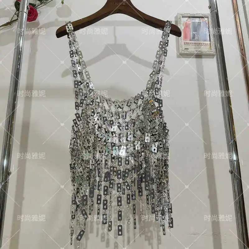 

High Quality Heavy Industry Metal Sequin Tassel Vest Music Festival Nightclub Spicy Girl Body Chain Top Sexy Chest Accessory