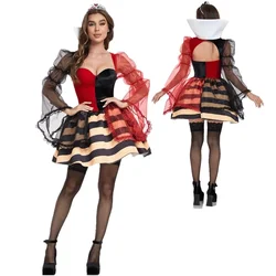 Adult Queen of Hearts Costume With Headwear Suit Poker Queen for Cosplay Women Purim Halloween Carnival Party Fantasia Dress Up