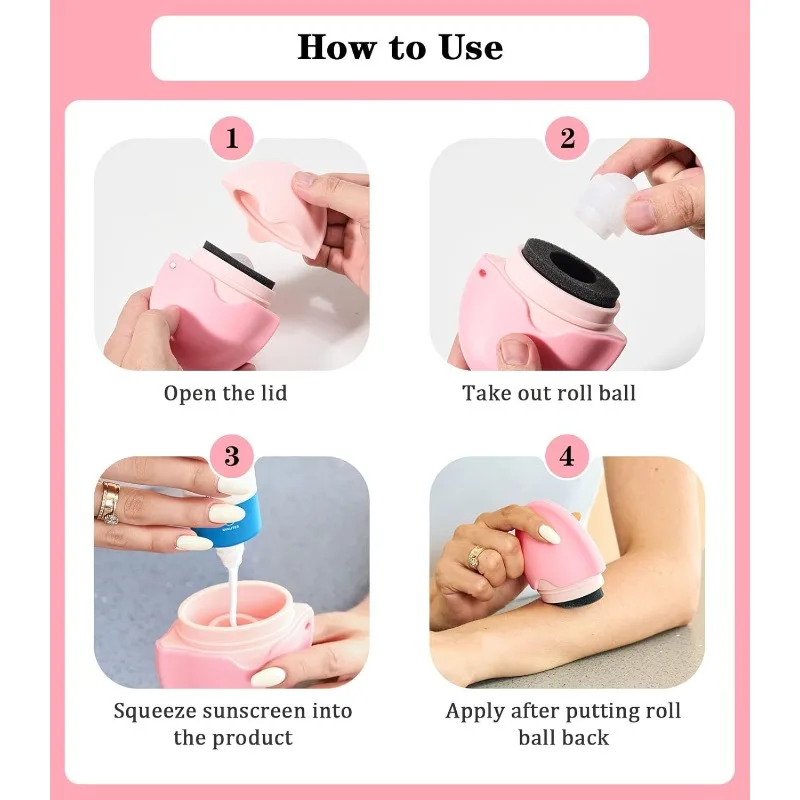 Sunscreen Applicator, Refillable Roll On Sponge Sunscreen Applicator, BPA-Free Silicone Lotion Applicator with Protective Caps - view 4